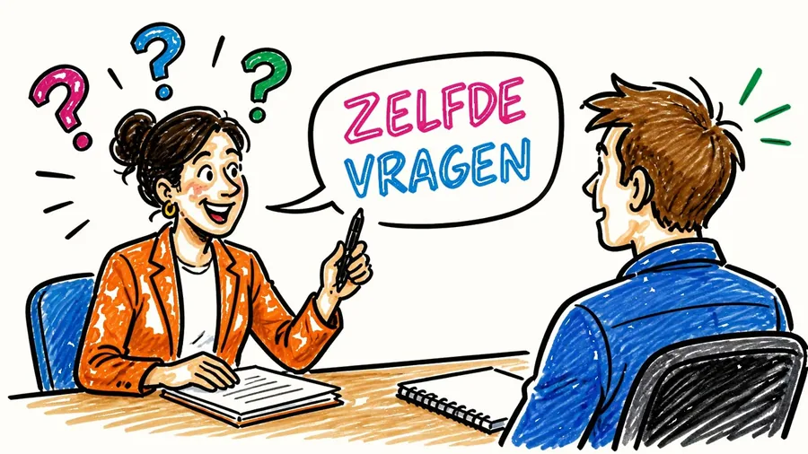 Een gesprek waarin steeds dezelfde vragen terugkomen.